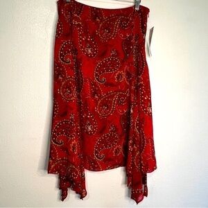 Rena Rowan long red paisley skirt, lined, Sz 10. NWT.